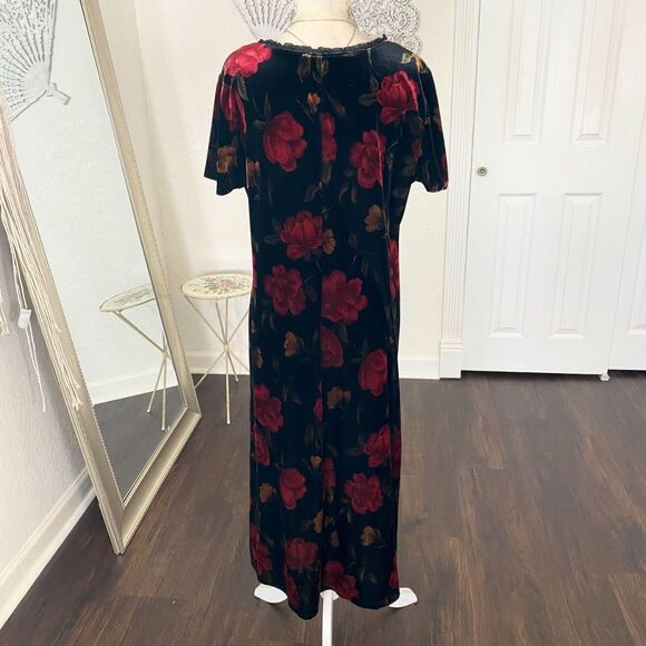 Black Red Gold Flower Ethereal Whimsygoth Floral Velvet Midi Dress M / L - Picture 4 of 5